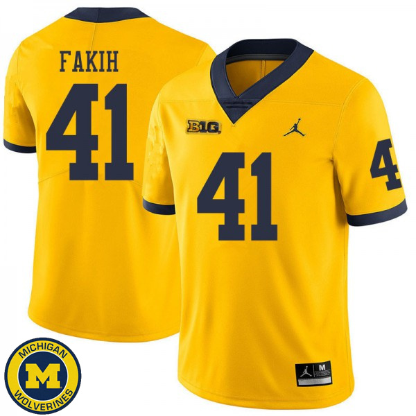 Men University of Michigan #41 Adam Fakih Yellow Jordan Brand Official Game Jersey